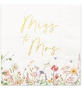 Crisky Floral Bridal Shower Napkins - Gold Foil Miss to Mrs Paper Disposable Napkins for Engageme...
