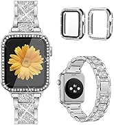 Mesime Compatible for Apple Watch Band with Screen Protector Case, Jewelry Replacement Band 45mm ...