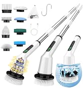 Shower Scrubber with Long Handle, Shower Cleaner Brush with 8 Brush Heads, Cordless Electric Spin...
