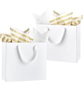 Ohuimrt 12 PCS Large Gift Bags with Tissue Papers Bulk, 12.5 x 4.5 x 11 Inches White Kraft Paper ...