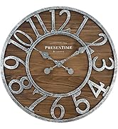 PresenTime & Co Vintage Farmhouse Series, Galvanized Rustic Barnwood Clock, 19.5 inch, Galvanized...