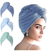 AGKXHDEC 3 Packs Single Layer Microfiber Hair Turbans - Drying Wrap for Women (Dark Blue,Light Bl...