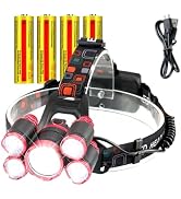 Tokeyla Rechargeable Headlamp,5 LED 15000 Lumen 4 Modes Zoomable Red Headlight Waterproof Adjusta...
