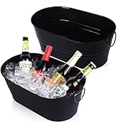 Galvanized Tub Beverage Tubs, 2pcs Metal Ice Buckets for Cocktail Bar 3 Gallon Wine Beer Drink Bu...