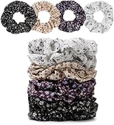 Satin Scrunchies for Women – 8PCS Floral Multicolor Silk Hair Ties (4 Colors, 2pcs Each) – No Cre...