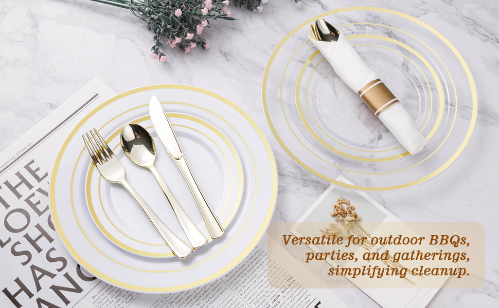 gold plastic plate for party