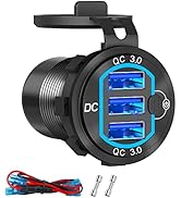 12V USB Outlet Qidoe 54W Car Charger Socket 3 Port USB Quick Charge3.0 Outlet with Waterproof Alu...