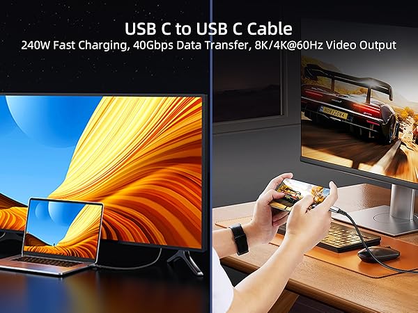 USB C to USB C 8K/4K@60Hz Video Output Cable for Thunderbolt 4/3 USB C Monitors/Display Port Cable.