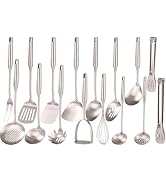 18/10 Stainless Steel Cooking Utensils Set - 16 PCS All Metal Small & Large Kitchen Spoons, Servi...