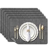 Aofmee Faux Leather Placemats Set of 6, Heat Resistant Place Mats, 100% Waterproof Wipeable Washa...