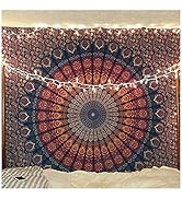 raajsee Blue Orange Tapestry Mandala Wall Hangings, Indian Cotton Beach Throw Blanket, Hippie Tap...