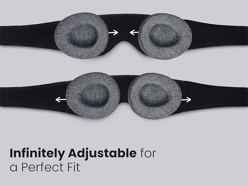 infinitely adjustable eye cups for different nose bridge width and head strap that fits most
