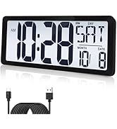 14.5'' Rechargable Large Digital LCD Wall Clock with Backlight Glow in the Dark,Night Light Wall ...