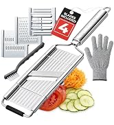 Gramercy Handheld Mandoline Slicer for Kitchen - Stainless Steel Veggie & Fruit Slicer with 4 Bla...