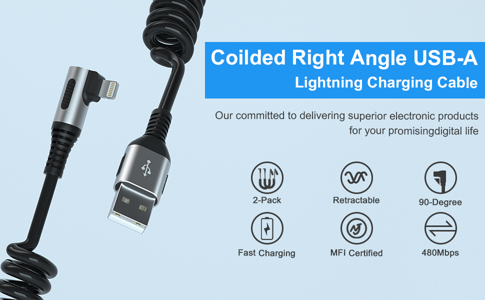 90 Degree Coiled Lightning Cable