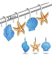12PCS Shower Curtain Hooks Rings for Bathroom, Fashion Ocean Beach Theme Home Decor Shower Curtai...