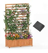 Giantex Raised Garden Bed with Trellis, 59” Tall Planter Box with Liner, Drainage Gaps for Climbi...