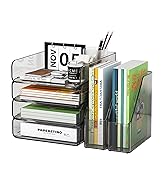 FANXIYQ 4-Tier Brown Acrylic Paper Tray Organizer with Bookends