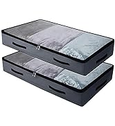 AMJ Foldable Underbed Bags - Pack of 2, Transparent Zip Lid Under Bed Storage Bags for Bedroom Wa...