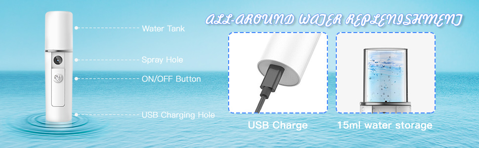 Portable, 15ml nano sprayer water tank, Rechargeable and Gift idea