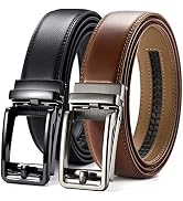 CHAOREN Click Belts for Men 2 Pack - Mens Ratchet Leather Belt 1 3/8" for Dress and Casual - Micr...
