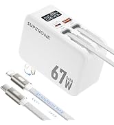SUPERONE 67W Retractable Wall Charger with 3.3ft Nylon USB C & Apple Cables | Smart Display, Fast...