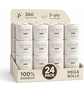ECO BOOM Bamboo Toilet Paper 3 Ply - Sustainable Tree-Free Toilet Tissue - 24 Mega Rolls & 360 Sh...