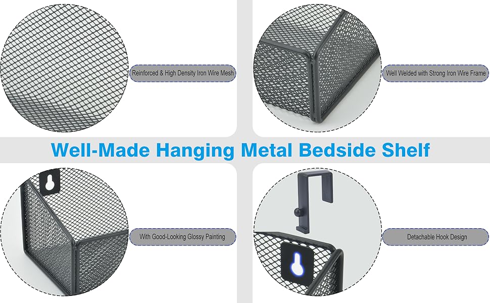 Metal Mesh Hanging Storage Organizer Beside Shelf for Bed Bunk Bed