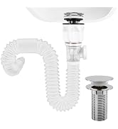 Rackickyer Bathroom White Sink Drain Kit, with Flexible Expandable P-Trap Sink Drain Pipe, Fits 1...
