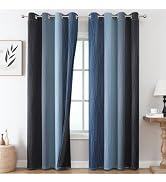 Estelar Textiler Navy Blue and Black Ombre Blackout Curtains 84 Inches Long 2 Panels, Thermal Ins...