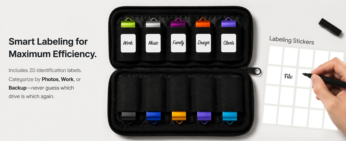 anti static usb flash drive case holder with labeling stickers small tech organizer for purse bag