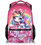 School Backpack for Girls, Custom Name 17" Kids Unicorn Backpacks for Elementary Preschool, Schoo...