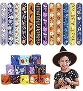 CCINEE 48pcs Halloween Slap Bracelets,Kids Snap Bracelet Wristbands with Assorted Bulk Pumpkin Zo...