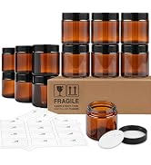 4 Oz Glass Jars with Lids, 12 Pack Thick Amber Glass Jar with Inner Lid and Black Lid, Leakproof ...