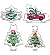 LILIAO Winter Christmas Tree Cookie Cutter Set - 4 Piece - Pick-up with Christmas Tree, Snow Cove...