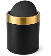 JILLICK Mini Trash Can with Lid, Black & Gold Small Desktop Trash Can, 1.5L / 0.4 Gal Tabletop Tr...