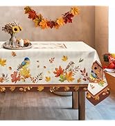 Arquiel Fall Maple Leaves Tablecloth Waterproof, Autumn Birds Table Cloth Rectangle Stain Resista...