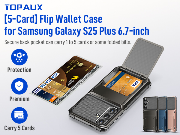 TOPAUX for Samsung S25 Plus Case Wallet Galaxy S24 Plus Case Card Holder 5 Credit Card Slot Flip