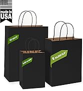 MESHA Paper Gift Bags 5.25x3.75x8 Black Small Paper Bags with Handles Bulk,100 Pcs Kraft Paper Ba...