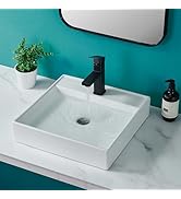 Bathroom Vessel Sink Rectangle,VALISY 17"x17" Above Counter Sink White Square Wall Mounted Hung F...
