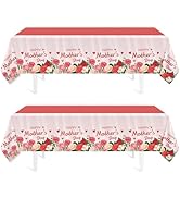 Childom 2 Pack Mothers Day Tablecloth,Mother's Day Party Decorations,54" x 108" Plastic Disposabl...