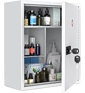 Uniclife Wall Mount Medicine Cabinet with Combination & Key Lock Locking First Aid Cabinet Lockab...
