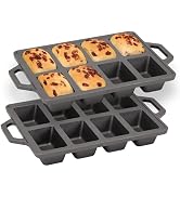 Flavehc 2pack Cast Iron Mini Loaf Pans 8-Cavity Bread Loaf Pans Pre-Seasoned Baking Pan Molds wit...