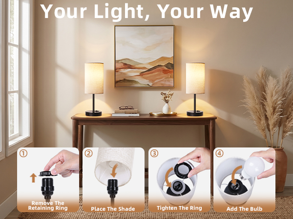 ZJOJO Bedside Small Lamps with 3 Way Dimmable Rocker Switch and AC Outlet
