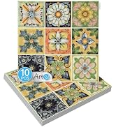 Art3d Talavera Design Peel and Stick Backsplash, 10-Pack, Vintage Bloom | 12 x 12 Inch, Thickened...