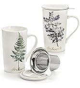 ZOOFOX Set of 2 Ceramic Tea Cup, 17 oz Large Ceramic Tea Steeping Mug with Filter and Lid, Tea St...
