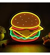 Burger Neon Sign for Wall Decor, Dimmable Hamburger LED Neon Light Up Sign, 11.81*13.3in USB Powe...