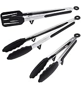 Kitchen Tongs with Silicone Stands - Cooking Tongs Set including 12 inch Spatula Tong for Easy-Tu...