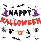 Happy Halloween Banner Decorations Halloween Banners Bunting with Halloween 3D Bats Stickers, Hor...