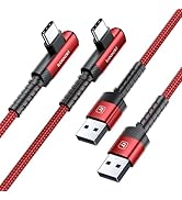 toocki USB C Cable Right Angle, 2-Pack 6.6ft USB A to USB C Charger Cable | Red, 90 Degree, Braid...